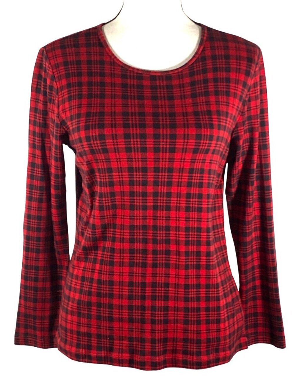 Lauren Ralph Lauren Womens Red & Black Plaid Long Sleeve stretch Cotton Top L